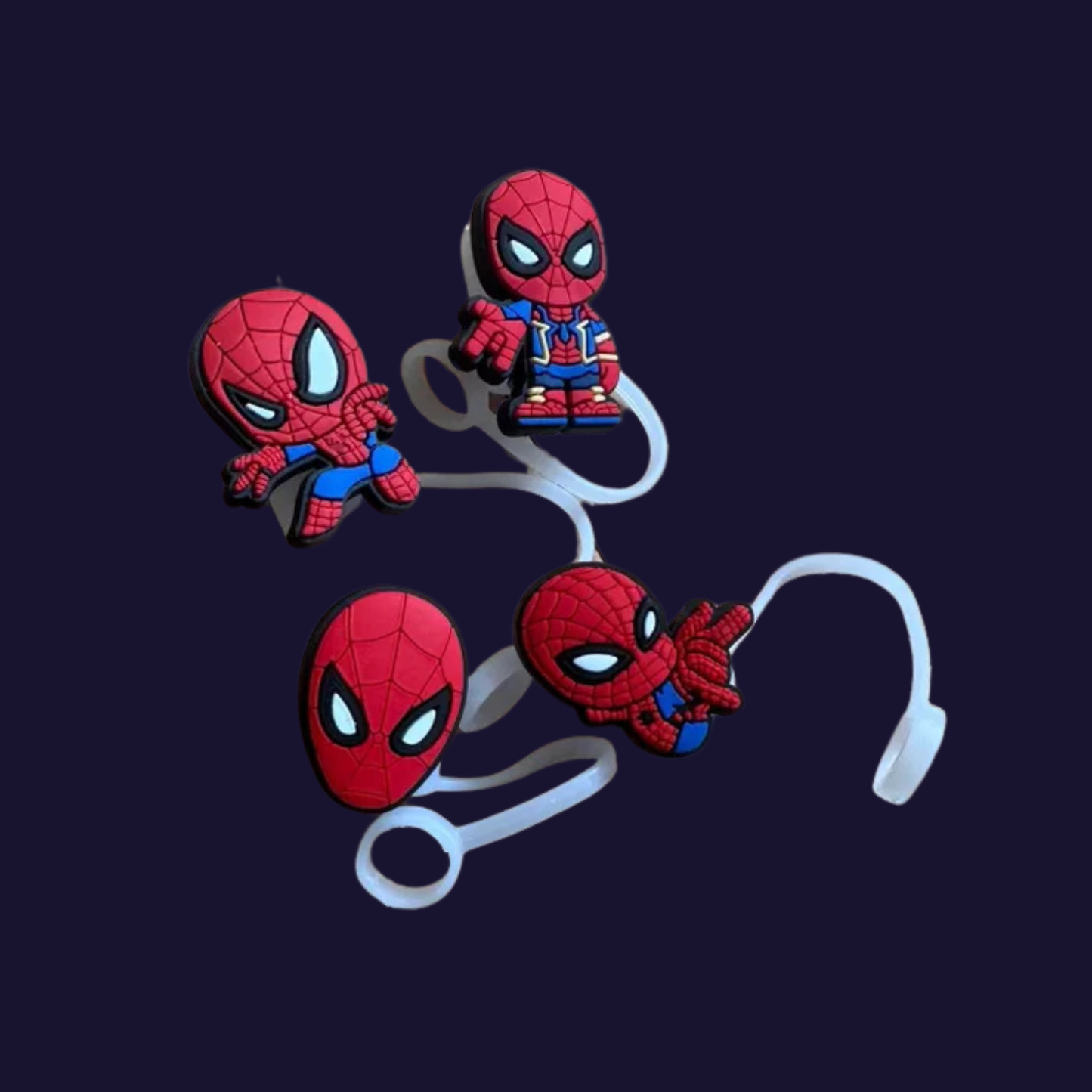 Spider Man 2D Silicone Straw Topper Cap for Stanley Cup, Tumblers & Reusable Straws (Random Design)