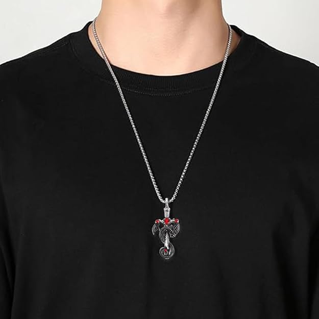 Gothic Dragon Sword Pendant Necklace