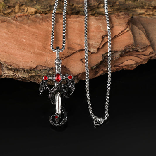 Gothic Dragon Sword Pendant Necklace With Gothic Nail (Bundle)
