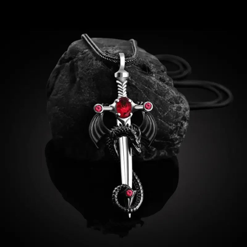 Gothic Dragon Sword Pendant Necklace With Gothic Nail (Bundle)