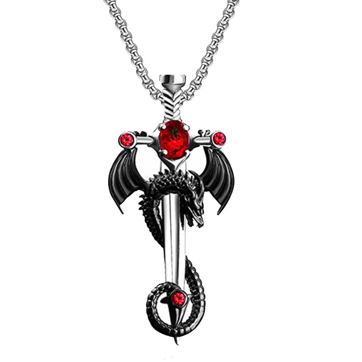 Gothic Dragon Sword Pendant Necklace With Gothic Nail (Bundle)