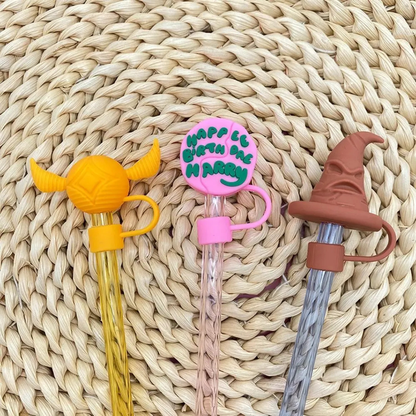 Harry Potter Inspired Silicone Straw Cover Caps – Reusable Dust-Proof Straw Toppers