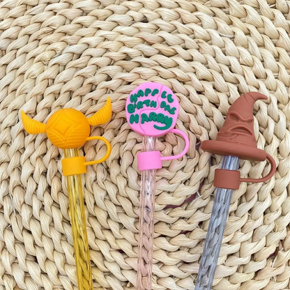 Harry Potter Inspired Silicone Straw Cover Caps – Reusable Dust-Proof Straw Toppers