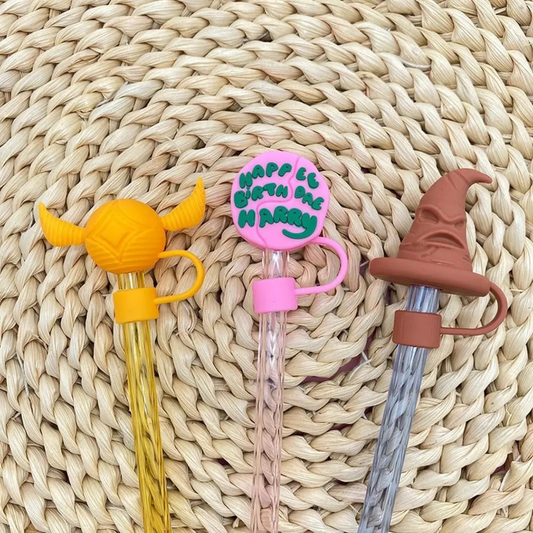 Harry Potter Inspired Silicone Straw Cover Caps – Reusable Dust-Proof Straw Toppers