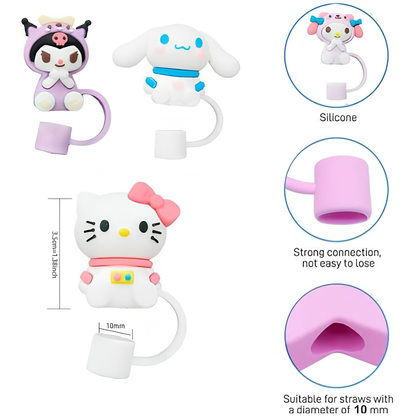 3D Cartoon Silicone Straw Cover Cap | Cute Straw Topper for Stanley Cups & Tumblers