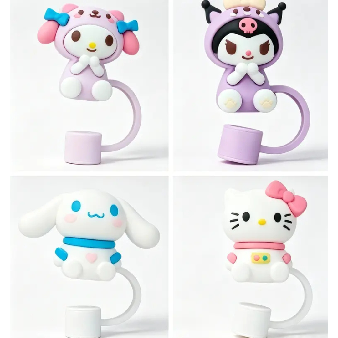 3D Cartoon Silicone Straw Cover Cap | Cute Straw Topper for Stanley Cups & Tumblers