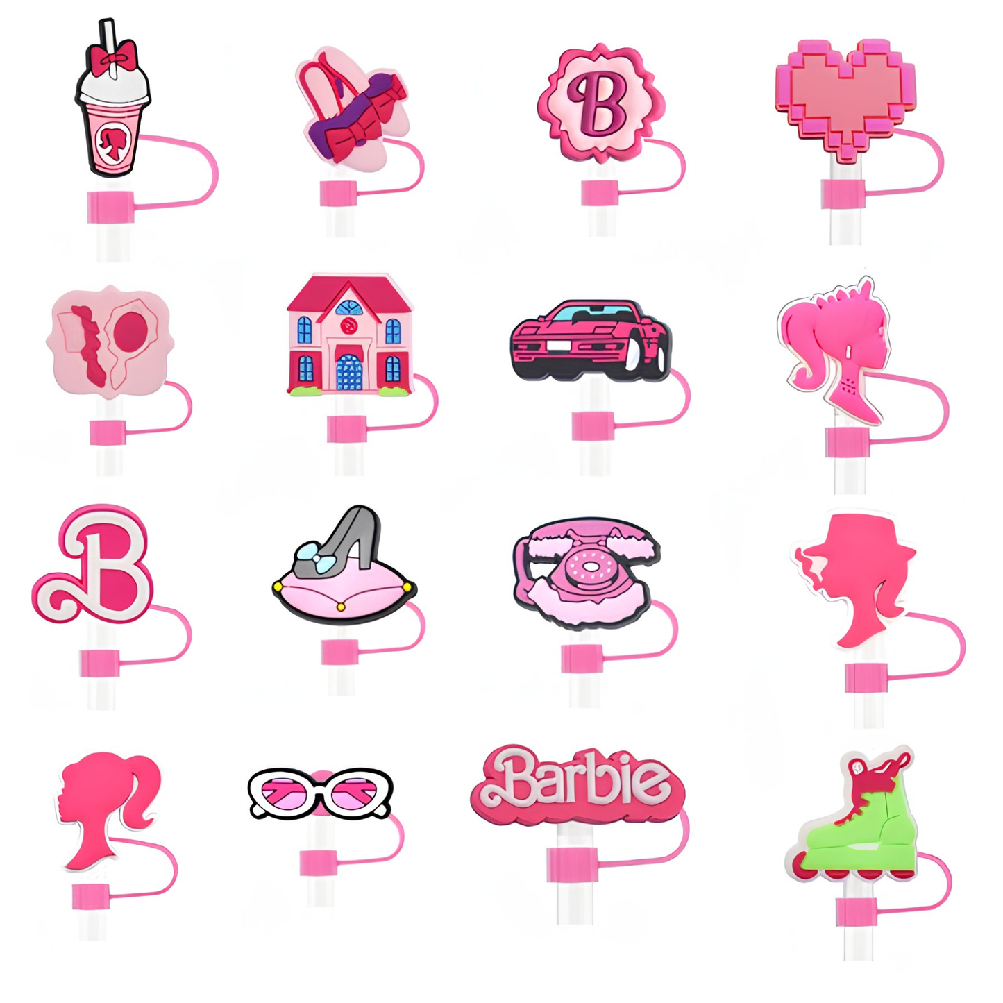 Barbie Silicone 2D Straw Cover Caps – Cute Reusable Straw Toppers for Tumblers