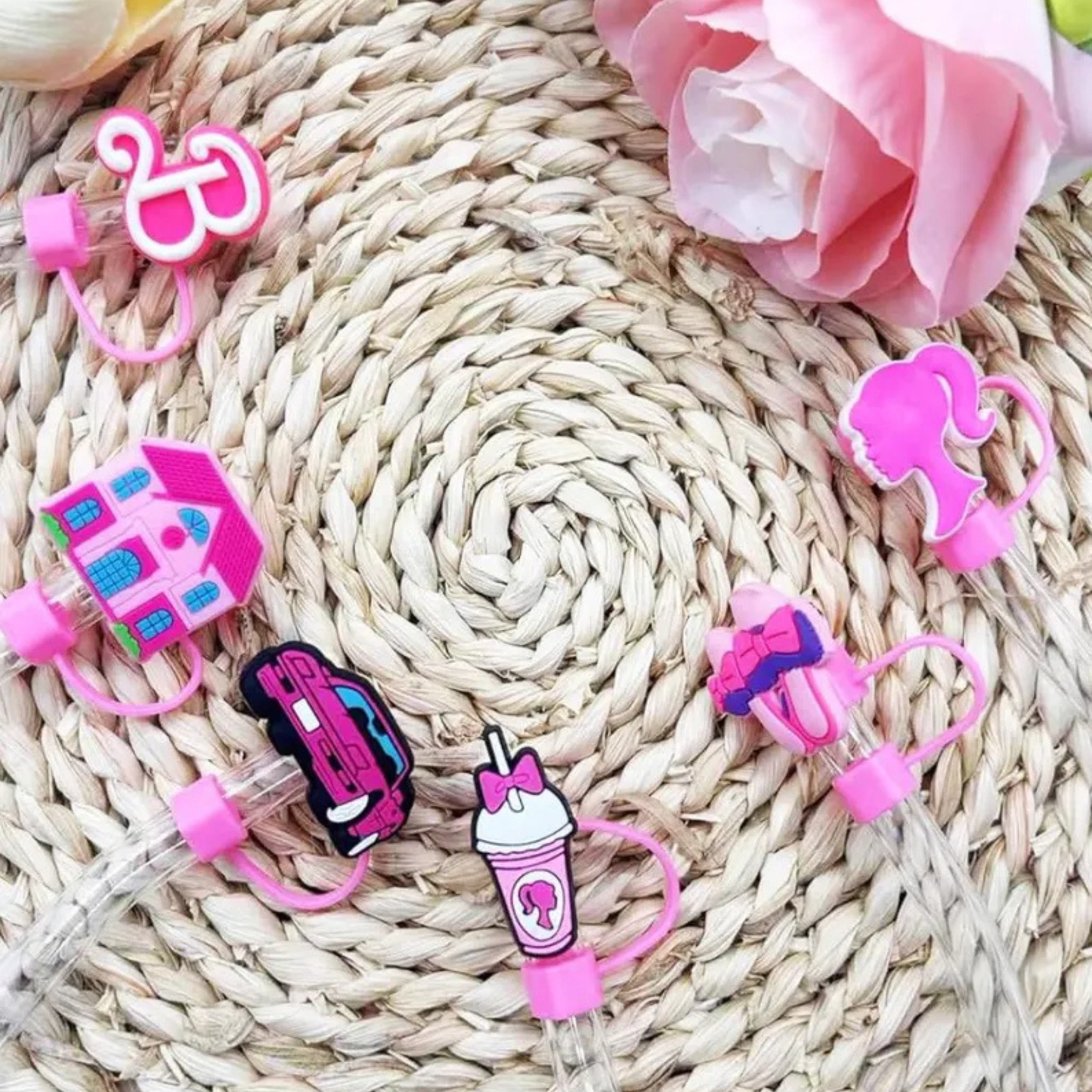 Barbie Silicone 2D Straw Cover Caps – Cute Reusable Straw Toppers for Tumblers