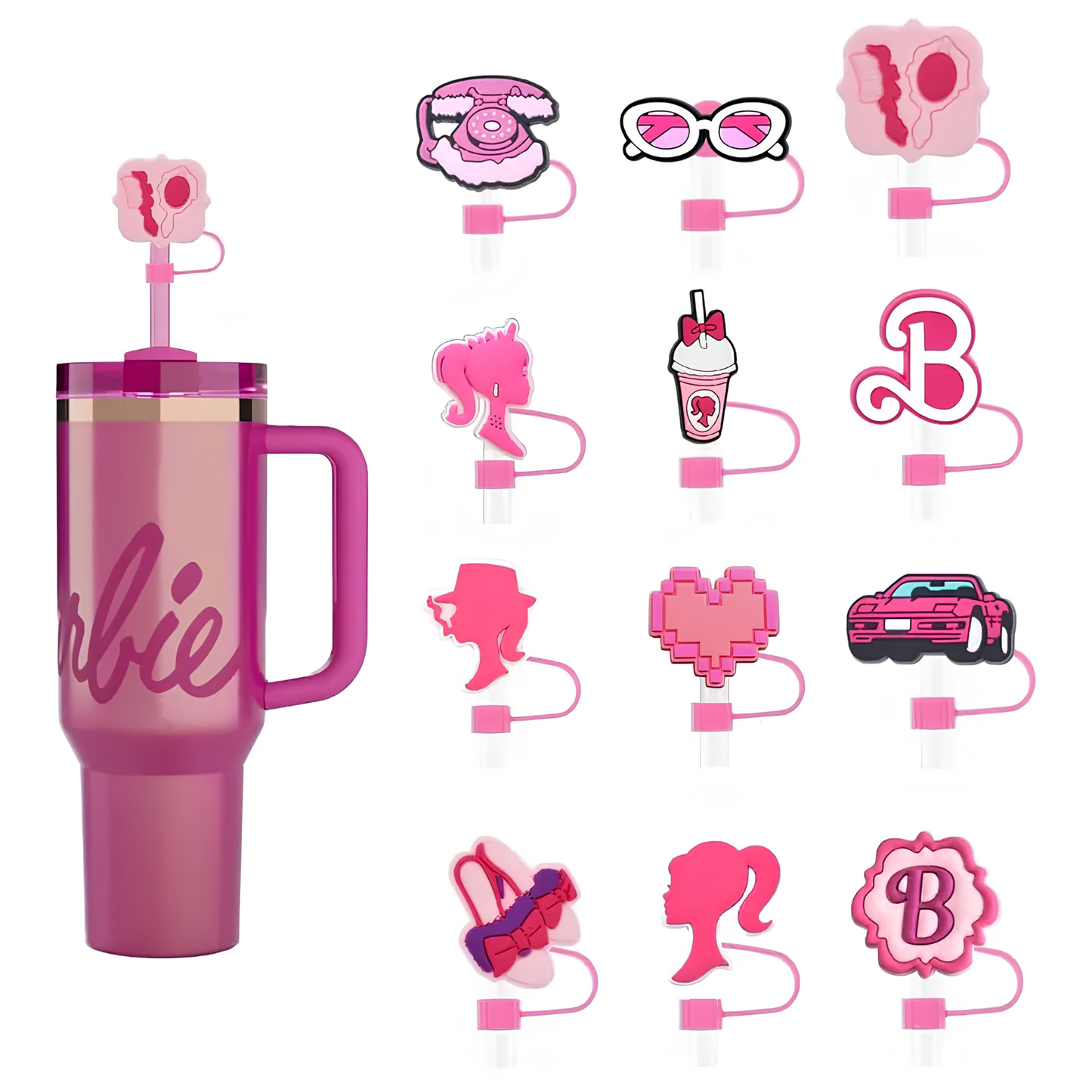 Barbie Silicone 2D Straw Cover Caps – Cute Reusable Straw Toppers for Tumblers