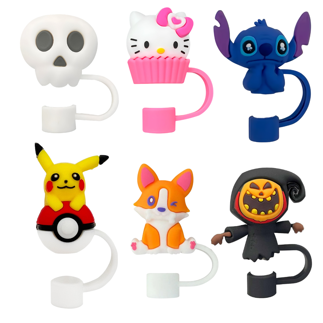 3D Cartoon Silicone Straw Cover Cap | Cute Straw Topper for Stanley Cups & Tumblers