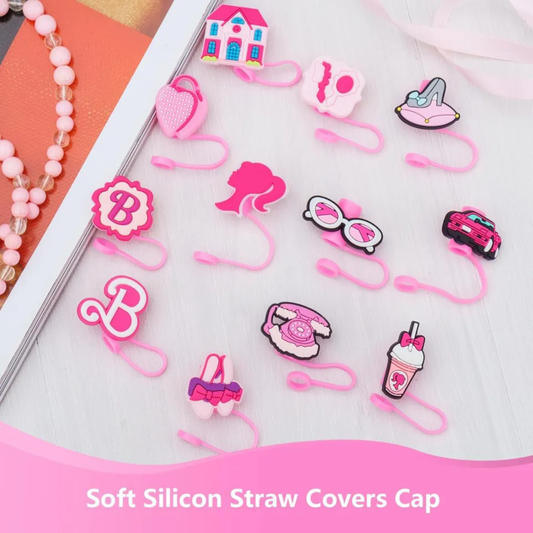 Barbie Silicone 2D Straw Cover Caps – Cute Reusable Straw Toppers for Tumblers