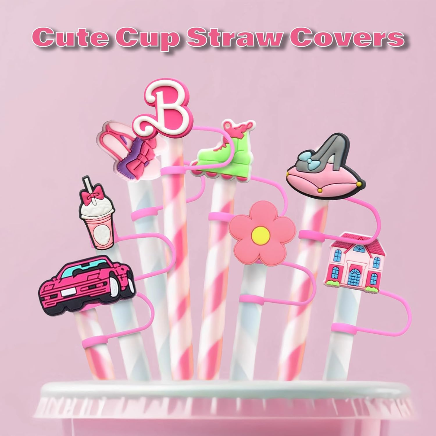 Barbie Silicone 2D Straw Cover Caps – Cute Reusable Straw Toppers for Tumblers