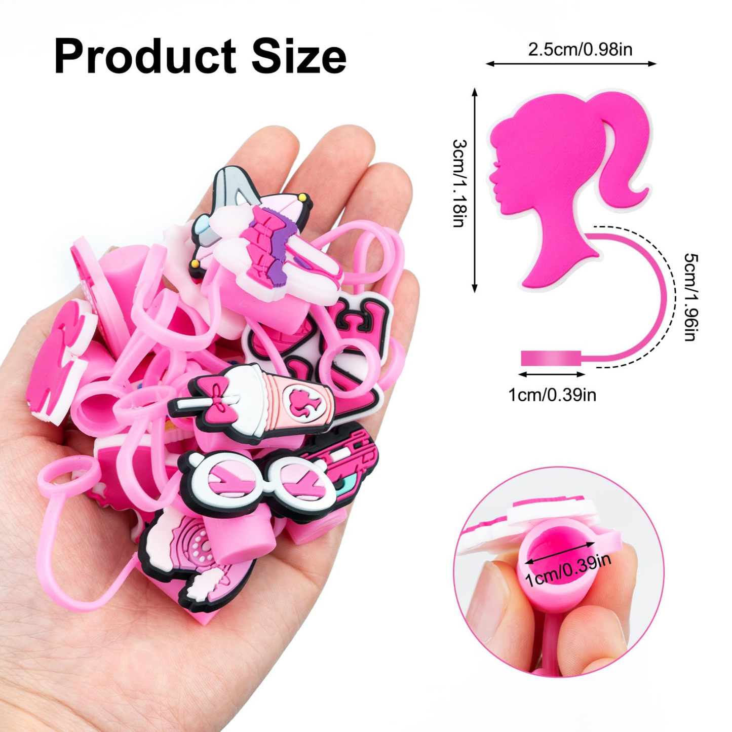 Barbie Silicone 2D Straw Cover Caps – Cute Reusable Straw Toppers for Tumblers