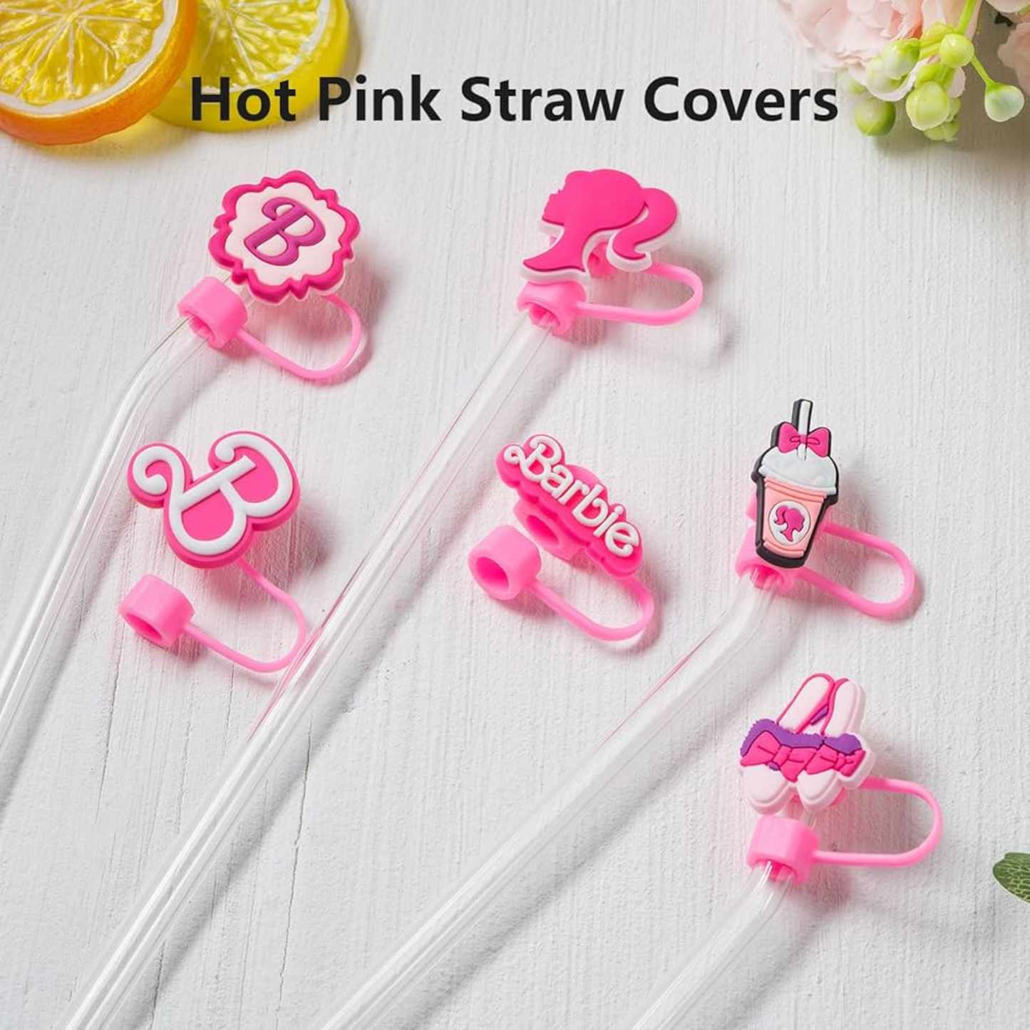 Barbie Silicone 2D Straw Cover Caps – Cute Reusable Straw Toppers for Tumblers