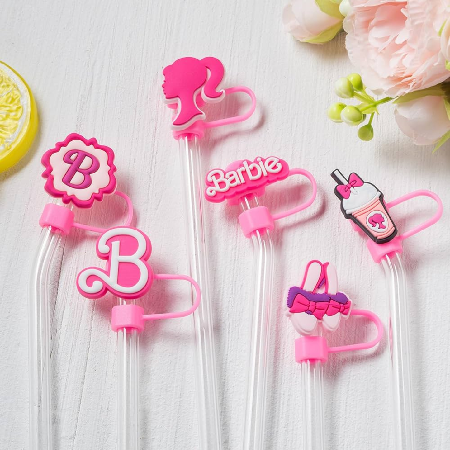 Barbie Silicone 2D Straw Cover Caps – Cute Reusable Straw Toppers for Tumblers