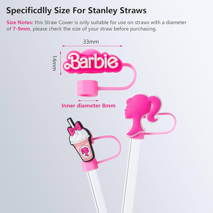 Barbie Silicone 2D Straw Cover Caps – Cute Reusable Straw Toppers for Tumblers