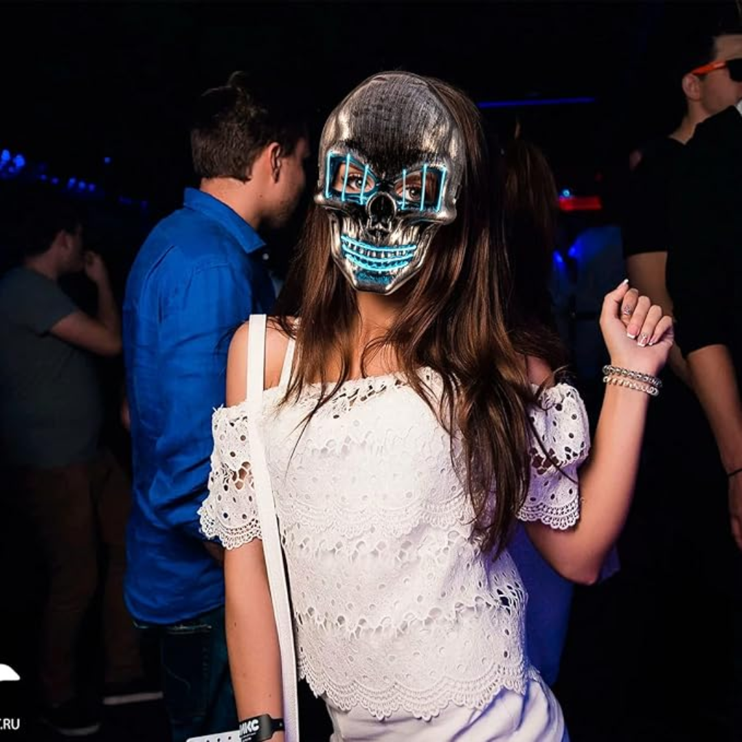 LED Neon Skull Mask – Glowing Halloween Cosplay Mask for Parties & Events