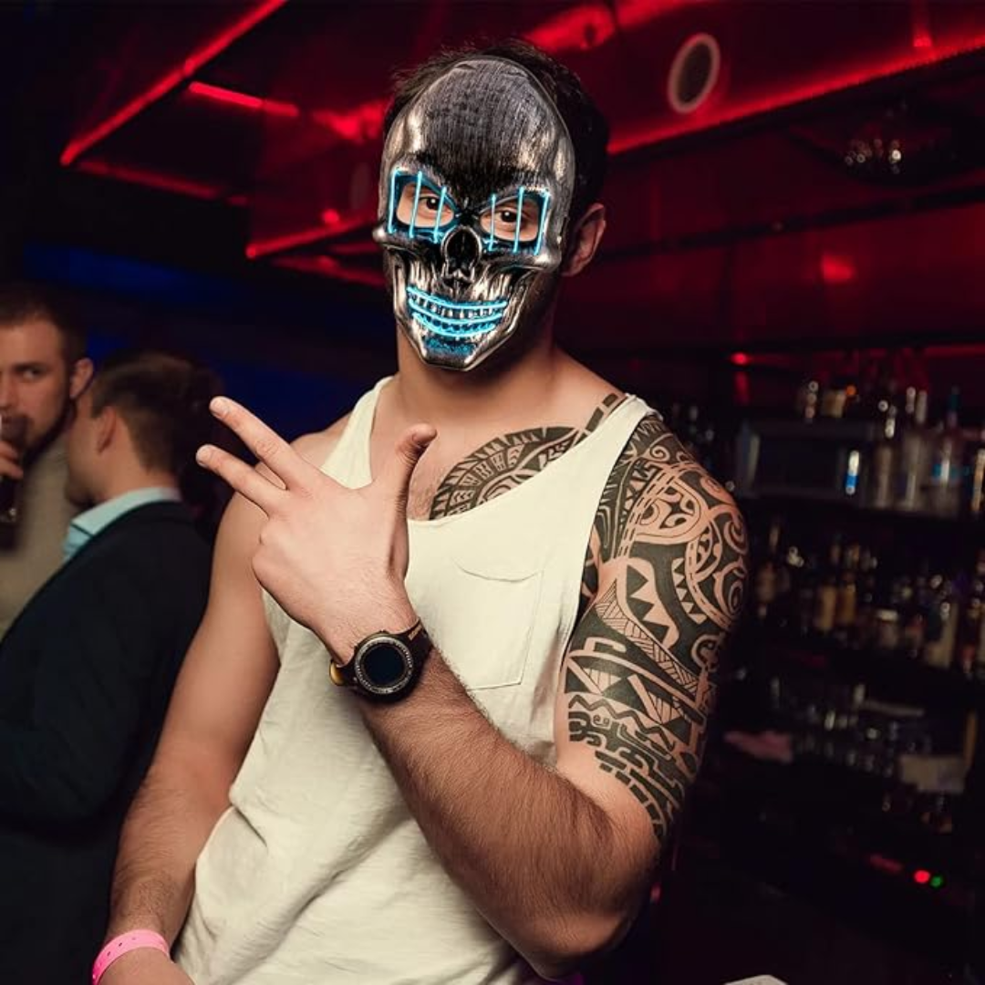 LED Neon Skull Mask – Glowing Halloween Cosplay Mask for Parties & Events