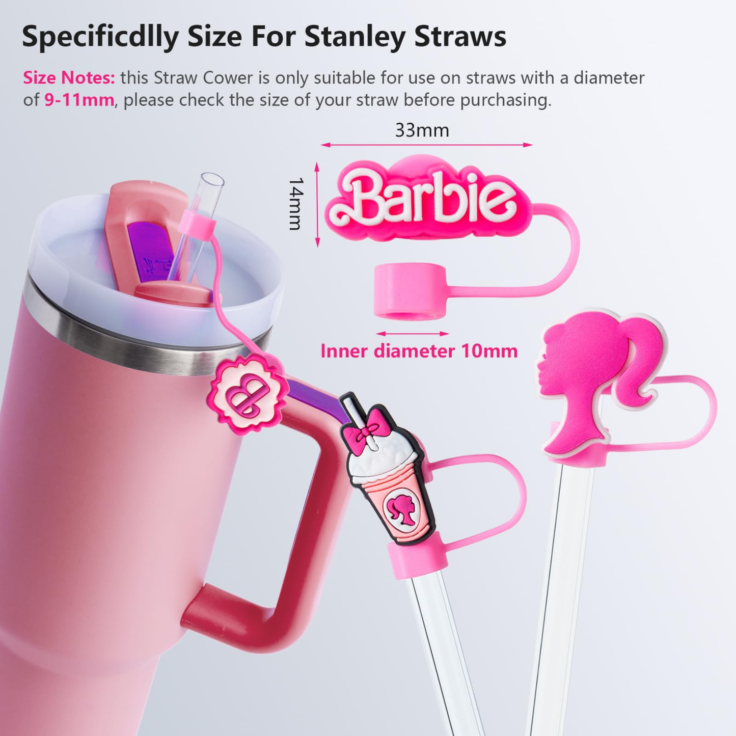 Barbie Silicone 2D Straw Cover Caps – Cute Reusable Straw Toppers for Tumblers