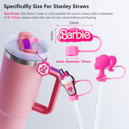 Barbie Silicone 2D Straw Cover Caps – Cute Reusable Straw Toppers for Tumblers