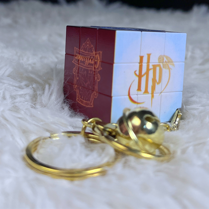 Harry Potter Magic Cube Keychain – Mini Rubix Cube with Golden Snitch Charm
