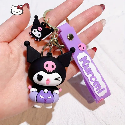 Cute Cartoon Character PVC Keychain with Silicone Wrist Strap – Soft Rubber Bag Charm & Key Holder