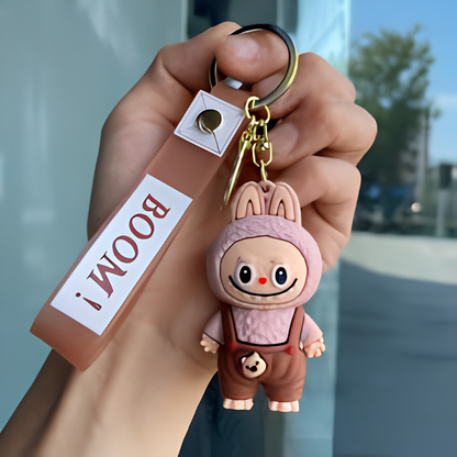 Cute Cartoon Character PVC Keychain with Silicone Wrist Strap – Soft Rubber Bag Charm & Key Holder