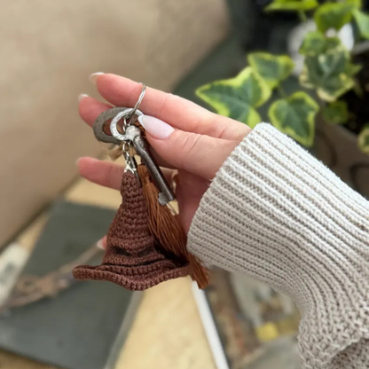 Handmade Sorting Hat Inspired Crochet Keychain – Soft Wizard Hat Amigurumi Plush Bag Charm