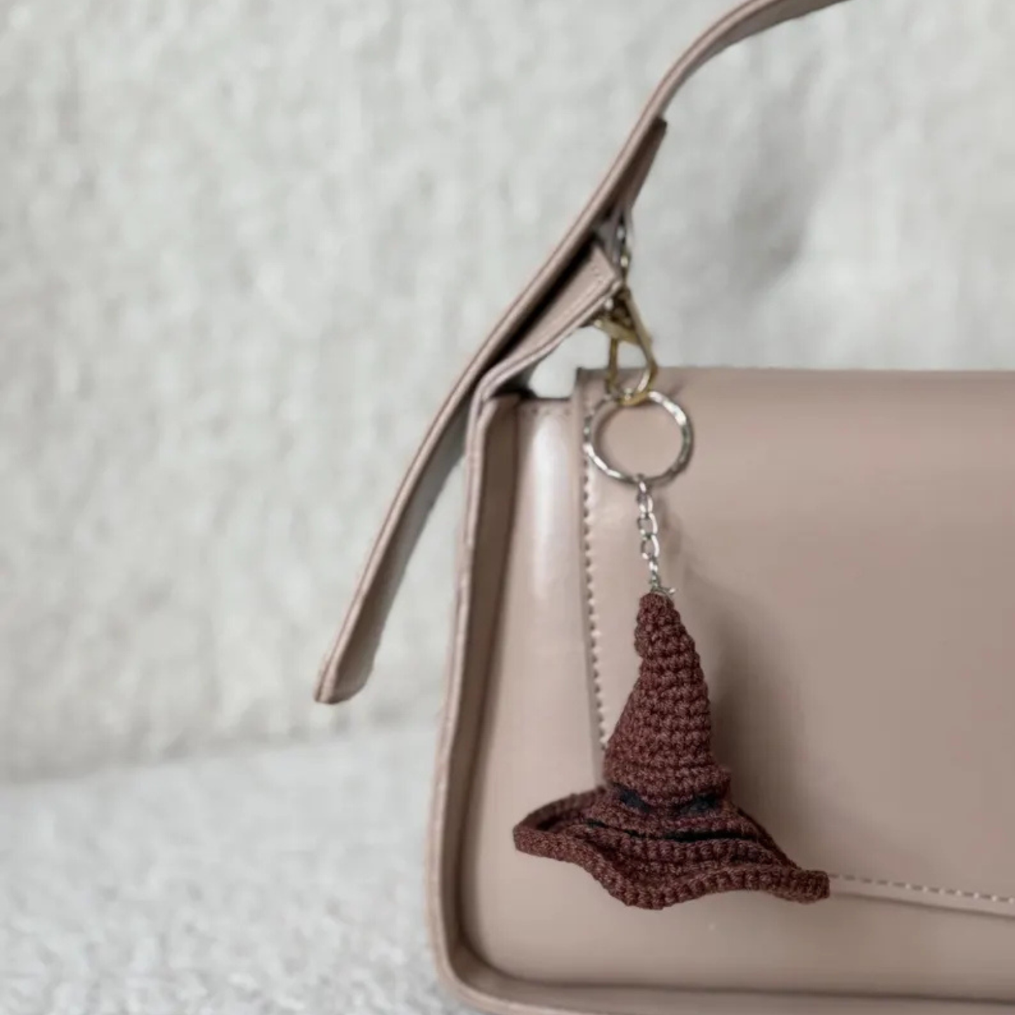 Handmade Sorting Hat Inspired Crochet Keychain – Soft Wizard Hat Amigurumi Plush Bag Charm