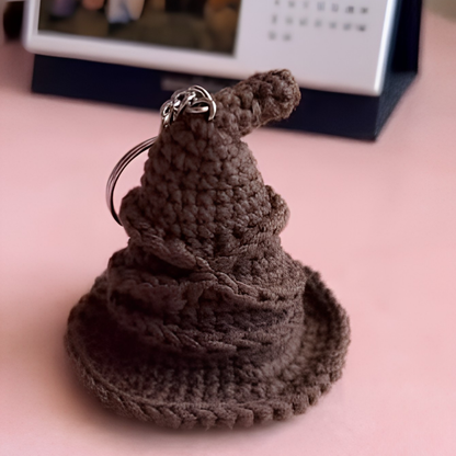 Handmade Sorting Hat Inspired Crochet Keychain – Soft Wizard Hat Amigurumi Plush Bag Charm