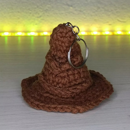Handmade Sorting Hat Inspired Crochet Keychain – Soft Wizard Hat Amigurumi Plush Bag Charm