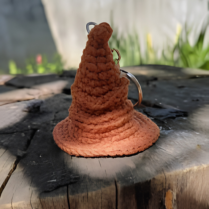 Handmade Sorting Hat Inspired Crochet Keychain – Soft Wizard Hat Amigurumi Plush Bag Charm