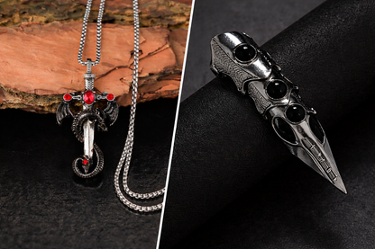 Gothic Dragon Sword Pendant Necklace With Gothic Nail (Bundle)